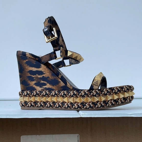 Christian Louboutin Pyraclou Crepe Satin Kitty Spike Wedge Sandals size US9 EU39 - Picture 2 of 9